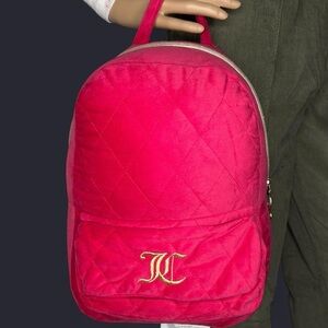 Juicy Couture Quilted Hot Pink Accent Backpack with Gold Embroidered Logo